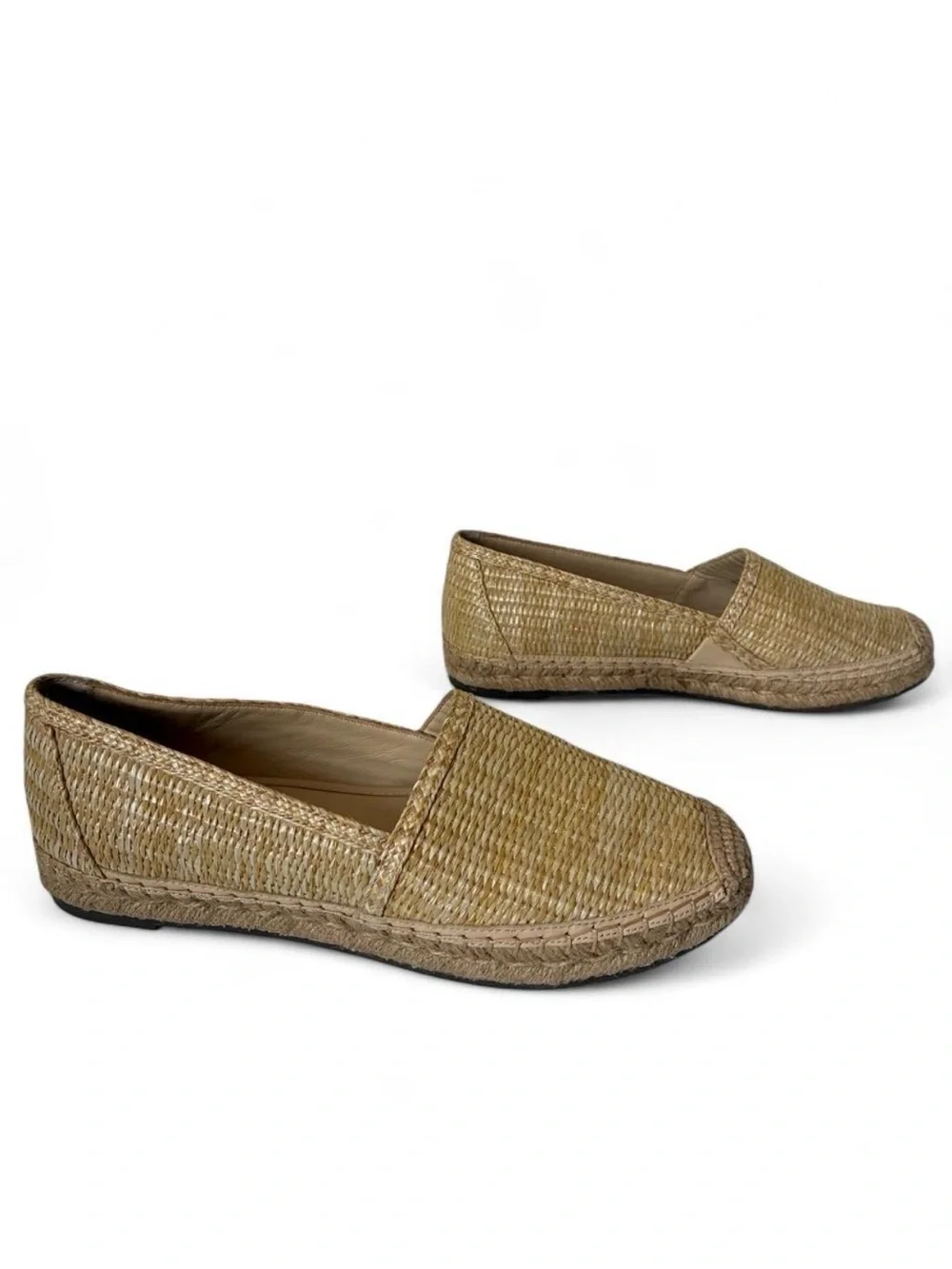J.McLaughlin Woven Tan Raffia Slip On Espadrille Loafers size 9